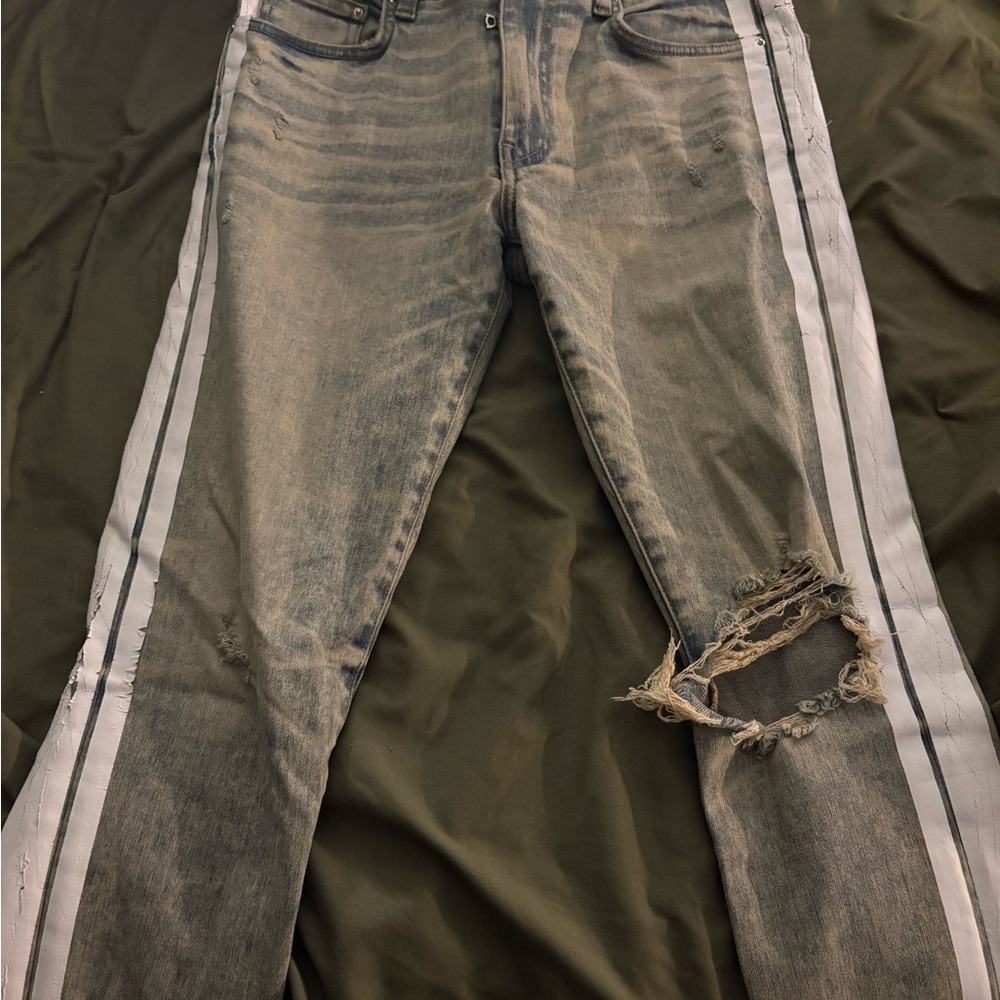 AMIRI Men's Ripped Gray Jeans with White Accents